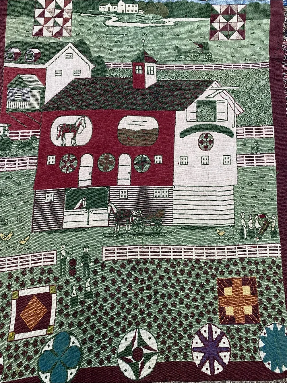 Vintage Throw Blanket Tapestry Manual Woodworkers And Weavers Horse Farm Barn
